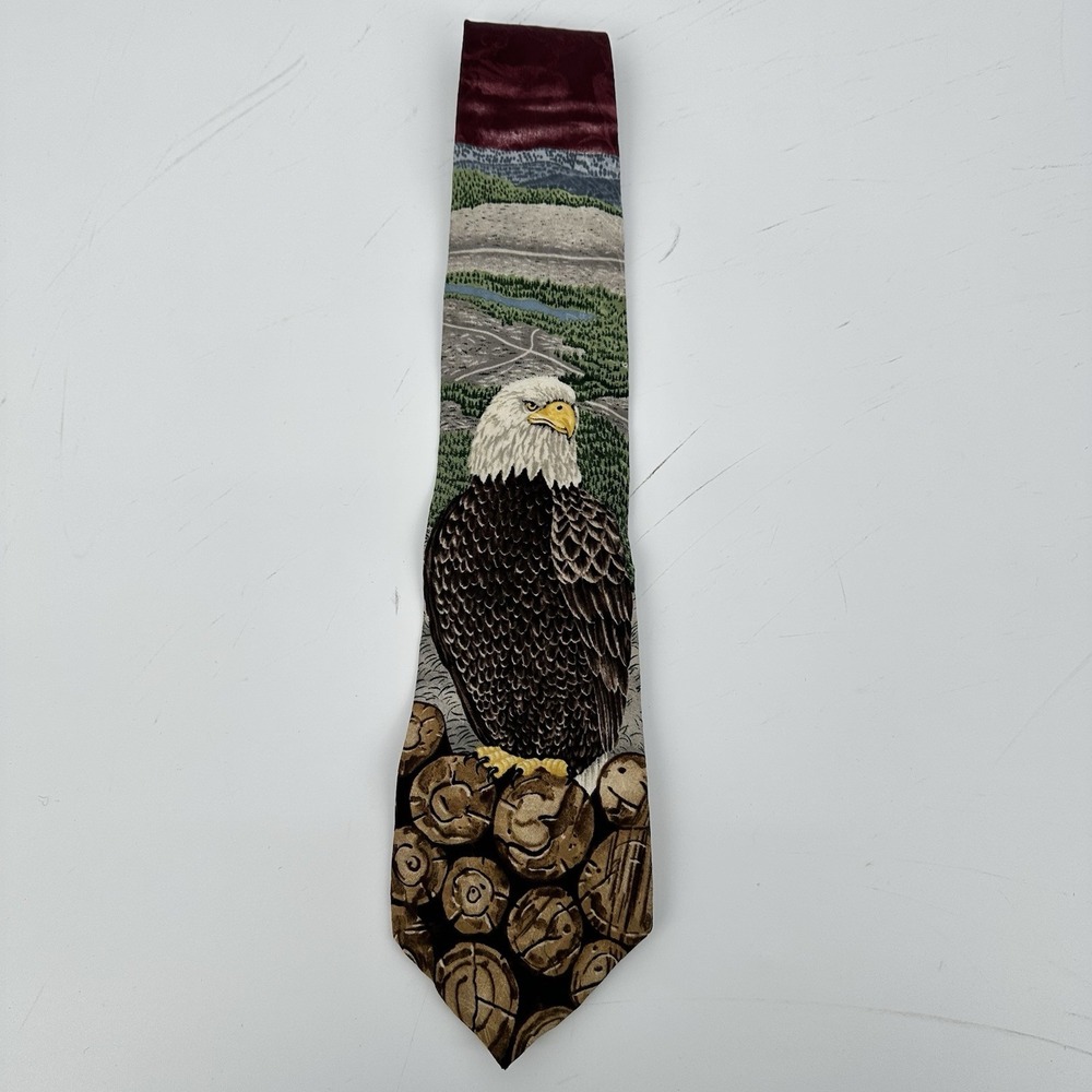 Vintage 1996 Endangered Species Silk Tie Bald Eagle Vanishing Forest Naturecore